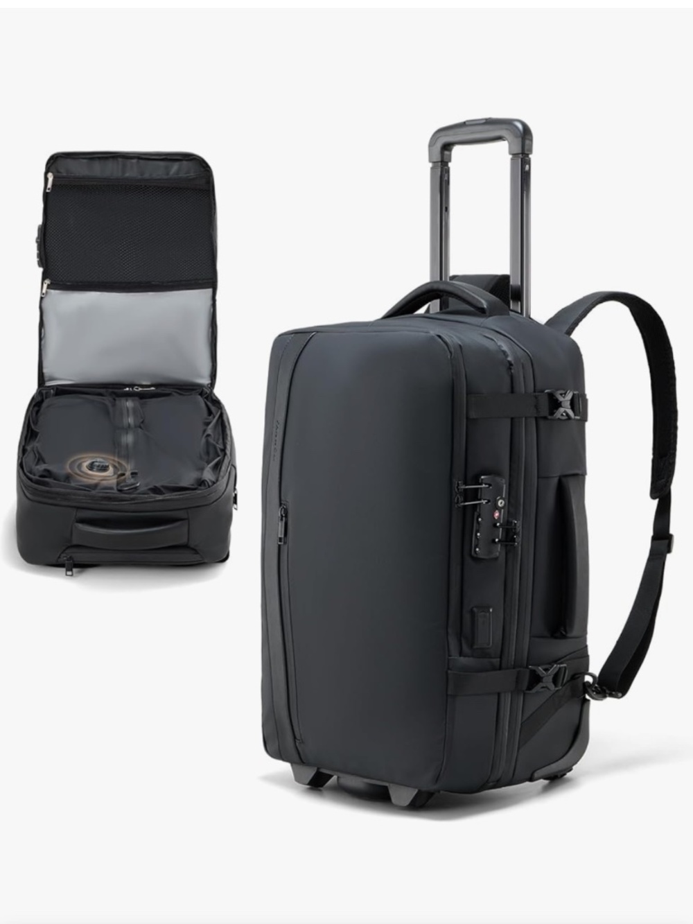Fanwoli Rolling Vacuum Backpack Travel with One-Button Compression, TSA Lock